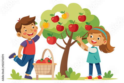kids picking apple