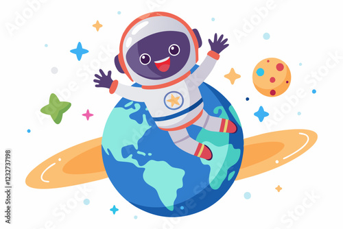 A cheerful astronaut flying in the space