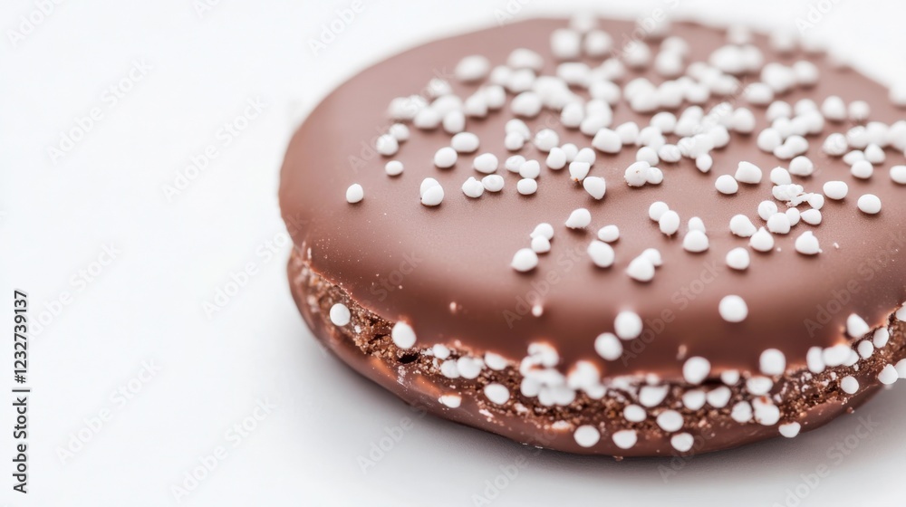 close-up of a chocolate cookie with white sprinkles close-up of a chocolate cookie with white sprinkles