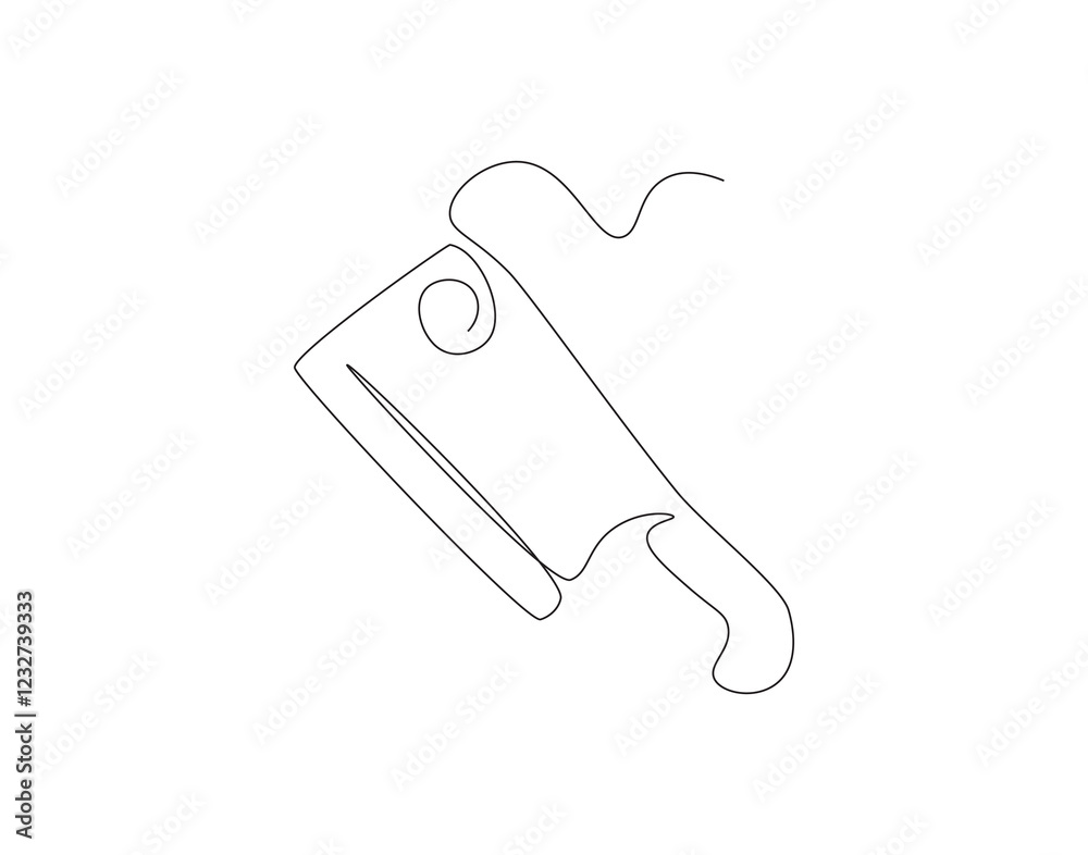 Continuous line drawing of butcher knife. Single line illustration of meat knife design. Kitchenware, butcher, kitchen equipment concept. Editable outline Continuous line drawing of butcher knife. Single line illustration of meat knife design. Kitchenware, butcher, kitchen equipment concept. Editable outline