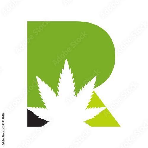 Initial Letter R Cannabis Logo Design Concept With Medical Marijuana Leaf Symbol