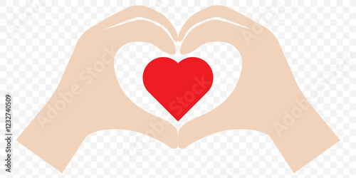 Gesture of the hands folded as heart. Hands folded in the shape of a heart, sign isolated on white background. Symbol love. Vector illustration. Eps 10.