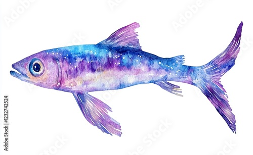 High-quality digital watercolor painting of an anchovy fish photo