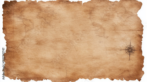 An old pirate treasure map on a white background, featuring aged paper, hand-drawn routes, and hidden treasure marks. Perfect for adventure, history, and fantasy themes.