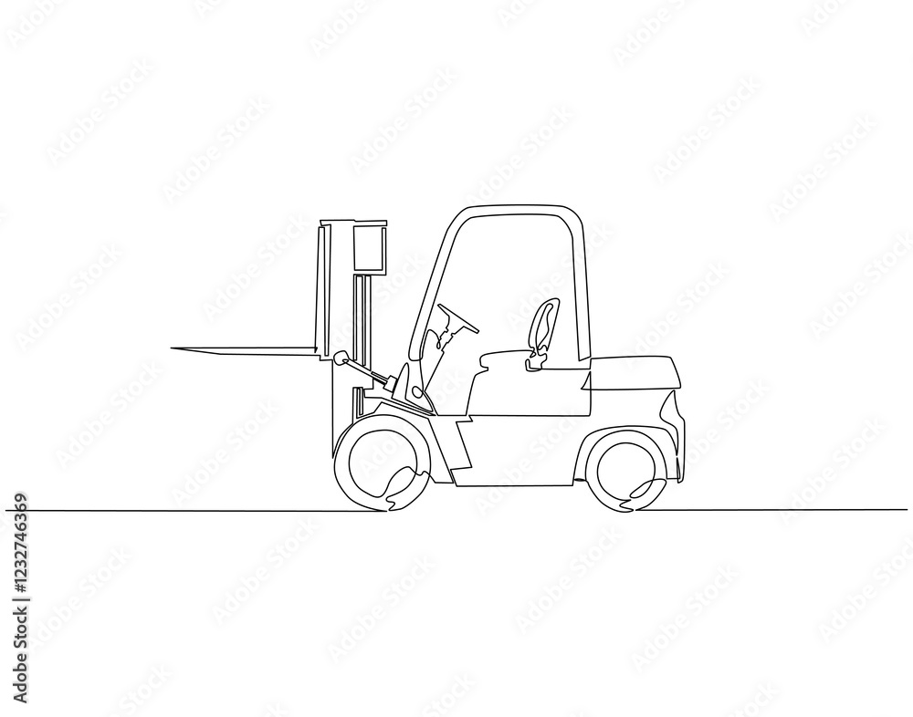 Continuous line drawing of forklift truck. Single line illustration of construction industry and machinery. National forklift safety day concept. Editable outline Continuous line drawing of forklift truck. Single line illustration of construction industry and machinery. National forklift safety day concept. Editable outline