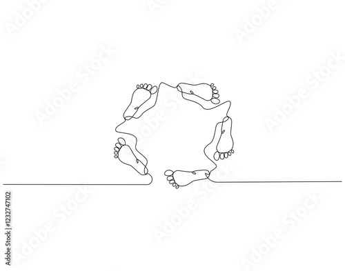 Continuous line drawing of human footprint. Single line illustration of barefoot, footprint, footstep. National foot day concept. Editable outline