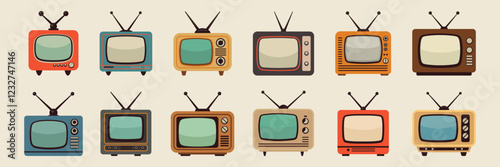 Retro TV Set. Vector Vintage Television Collection. Old TV Icon Pack. Retro, Vintage TV, Classic, Antique TV, Old Television, Vector Illustration. Retro Electronics, Vintage Screen
