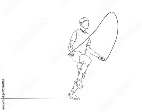 Continuous line drawing of man jumping rope. Single line illustration of rope skipping, skipping speed rope. National rope skipping day concept. Editable outline