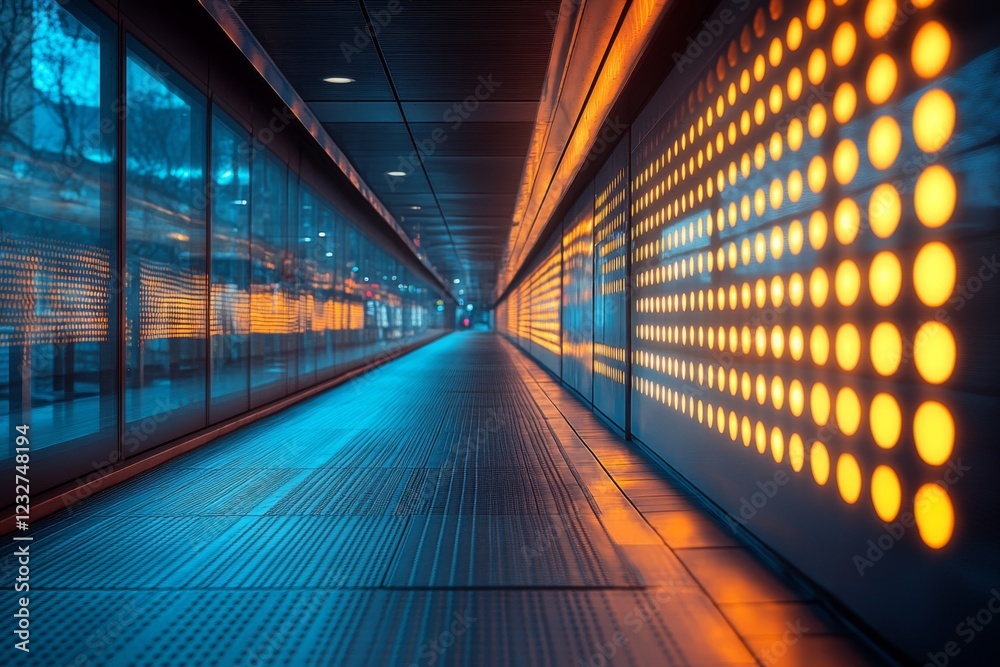 Fototapeta premium Illuminated futuristic hallway with glowing orange lights