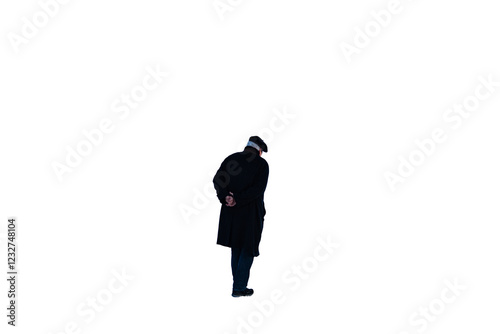 Rear view of an old man in the winter png isolated transparent
