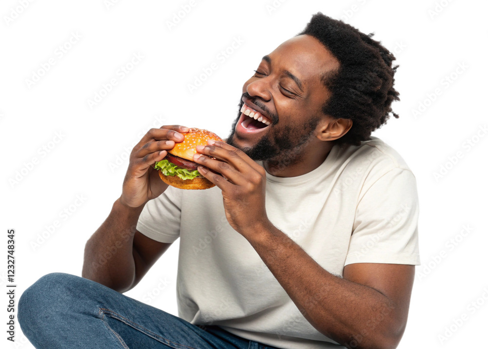 Man eating burger isolated on white background Man eating burger isolated on white background