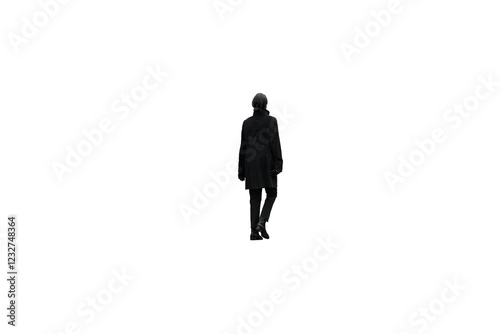 Rear view of an adult woman walking in the winter png isolated