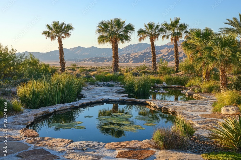 Luxury pool surrounded by palm trees and rocks Luxury pool surrounded by palm trees and rocks