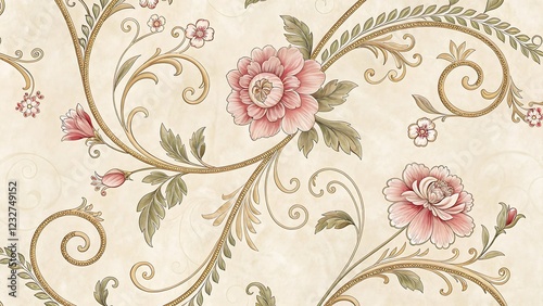 Wallpaper Mural Elegant Symmetrical Ornamental Pattern with Delicate Swirls on Beige Background for Vintage Decor Inspiration   Torontodigital.ca