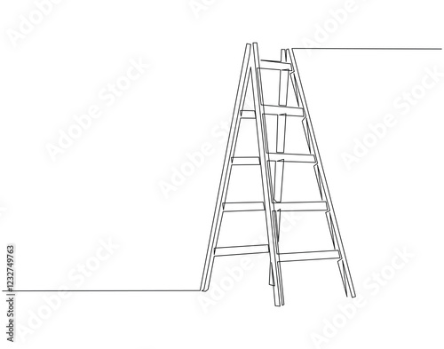 Continuous line drawing of stepladder. Single line illustration of stepladder, ladder. Repair equipment, Business, Success concept. Editable outline