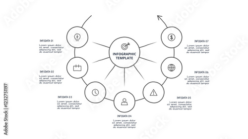 Doodle infographic elements with 7 options. Vector business template for presentation