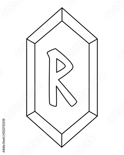 Raido rune of the elder futhark, Raido magical sign symbolizing travel, movement - vector linear picture for coloring. Outline. Runic stone.