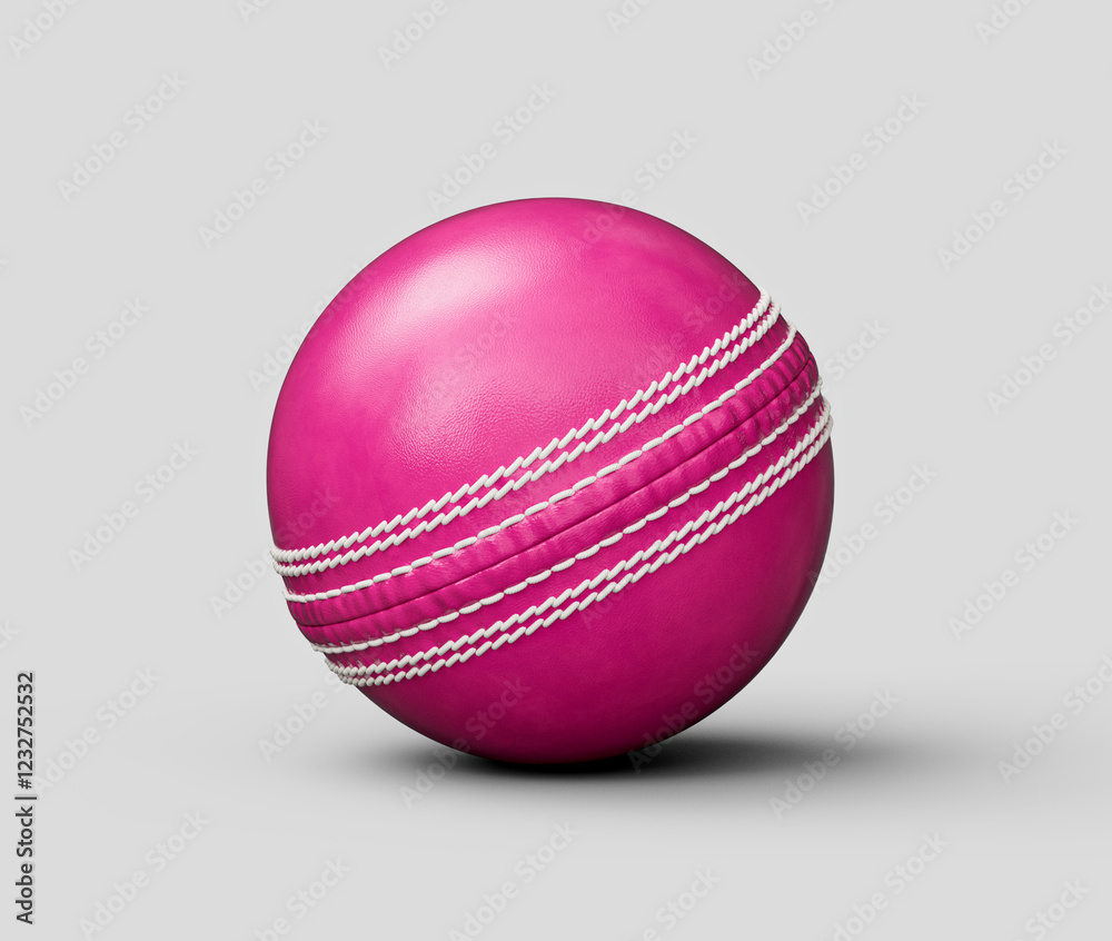 3D Shiny New Test Match Leather Stitched Pink Cricket Ball On White Background 3D Illustration 3D Shiny New Test Match Leather Stitched Pink Cricket Ball On White Background 3D Illustration