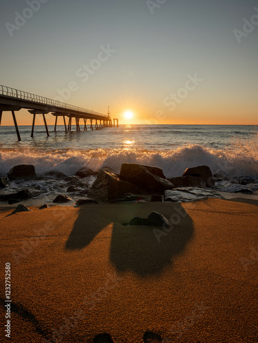 Amanecer en Badalona, Pont del Petroli, Catalunya, Spain.