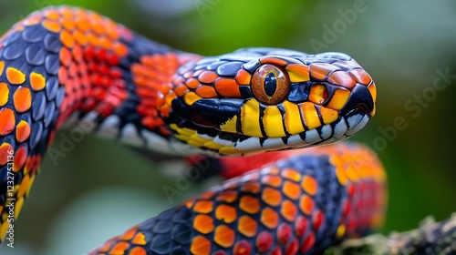 Head of a Red and Yellow Striped Snake