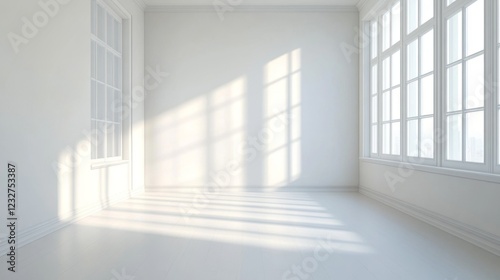 Empty White Room with Sunlight and Shadows: Modern Minimalist Interior Design