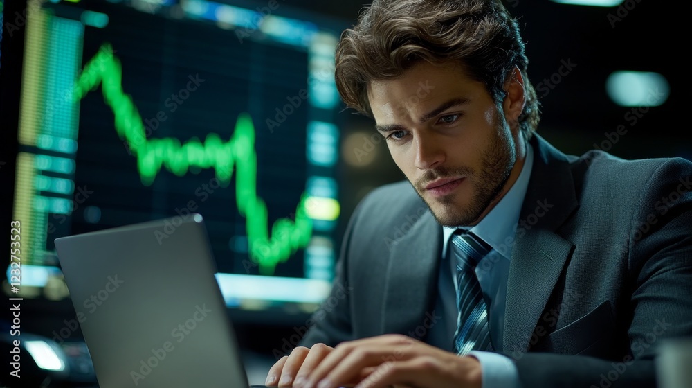 Fototapeta premium A Focused Businessman Concentrating on His Computer Work in the Office