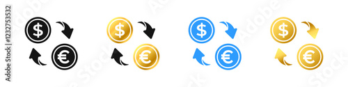 Currency exchange coin icons. Symbols for currency swapping
