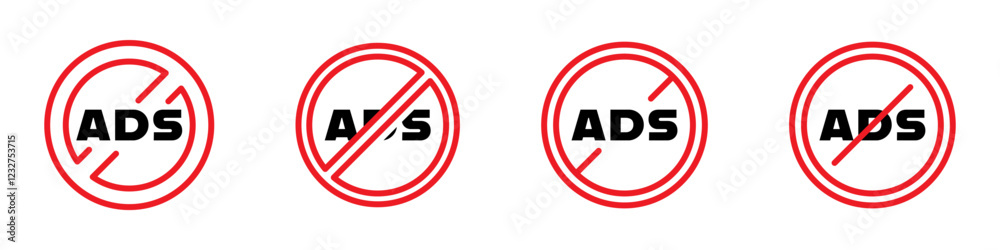 No ads icons. Ads with prohibition marks No ads icons. Ads with prohibition marks