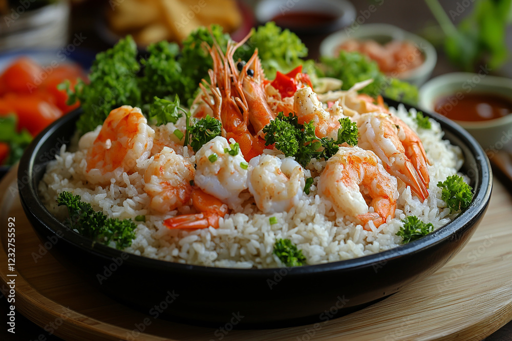 Rice with seafood on the table Rice with seafood on the table
