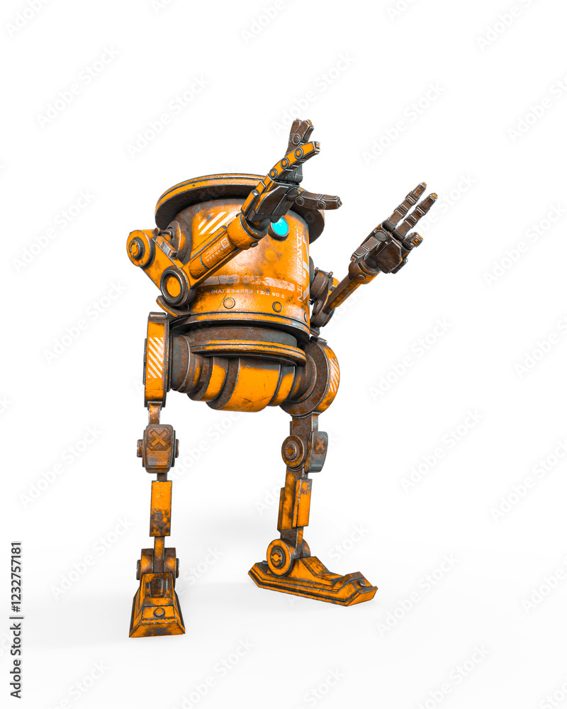 coolest robot is saying stop there in white background on side view coolest robot is saying stop there in white background on side view
