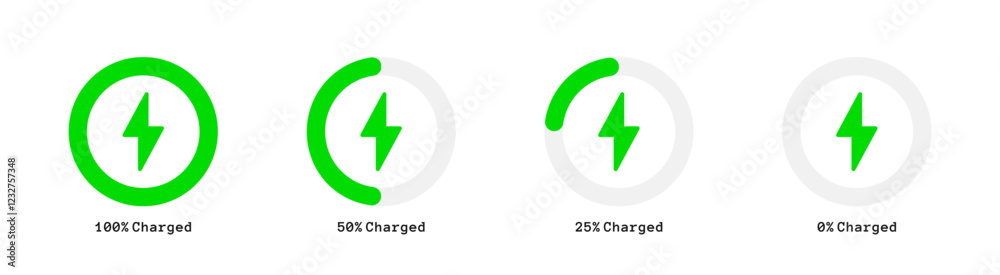 Charging process bar loading vector set. Charging process bar loading vector set.