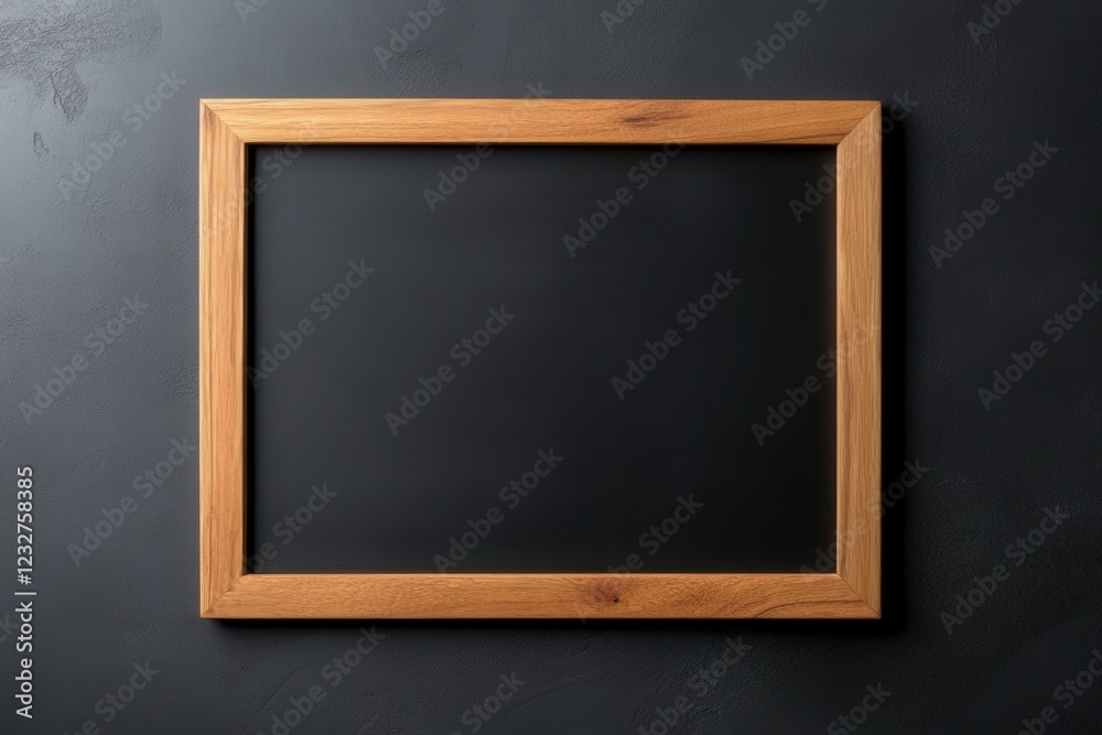 blank black chalkboard with wooden frame on dark textured background blank black chalkboard with wooden frame on dark textured background