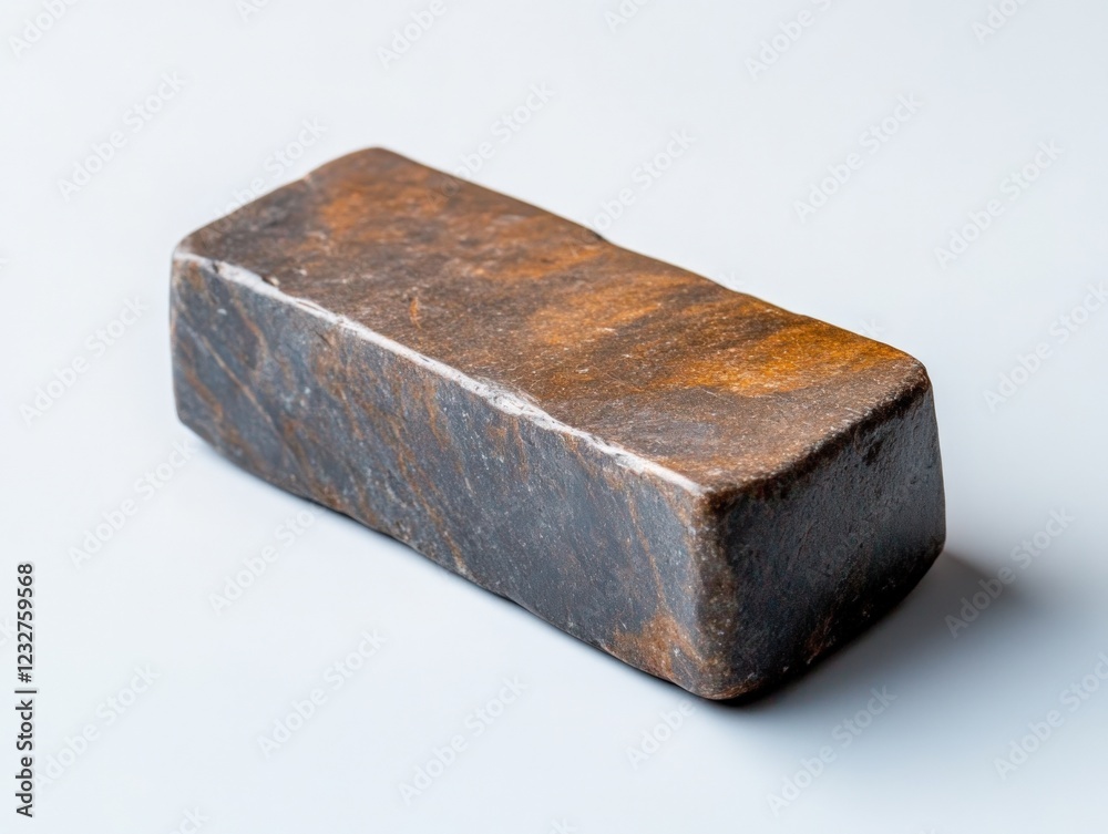 a rough, rectangular piece of iron ore on a white background a rough, rectangular piece of iron ore on a white background