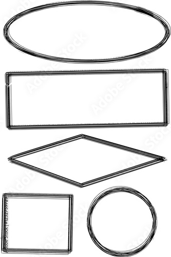 set of frames vector hand drawn dry brush stroke, thin hairs brush, cercle, oval, rectangular, rhombus