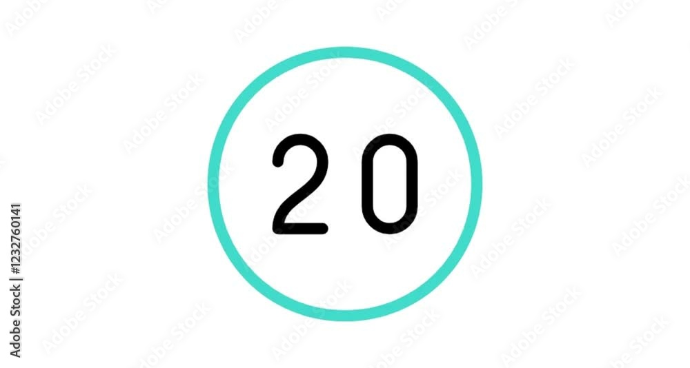 Blue circle number 20 button icon animation videos Blue circle number 20 button icon animation videos