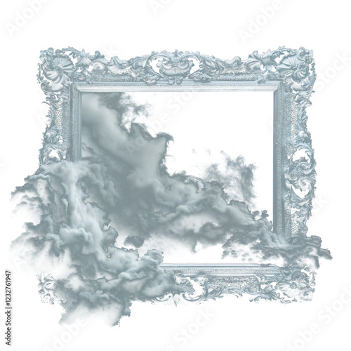 Delicate White Cloud Frame with Subtle Gaps and Elegant Contrast on Transparent Background photo