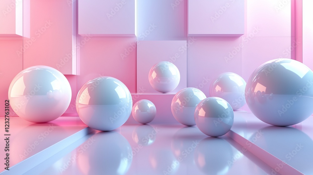 Pastel Pink Room With Reflective Spheres Pastel Pink Room With Reflective Spheres