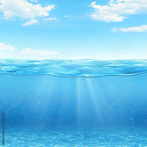 A top-down photo of the sea's surface under daylight, capturing natural colors and waves, used as a reference for a seamless square pattern texture design