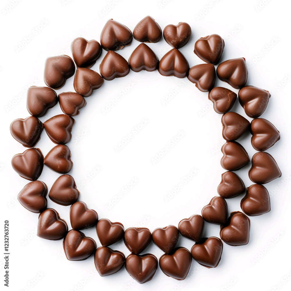 Fototapeta premium Front View, Circular Picture Frame Made of Heart-Shaped Chocolates, Indulgent and Playful