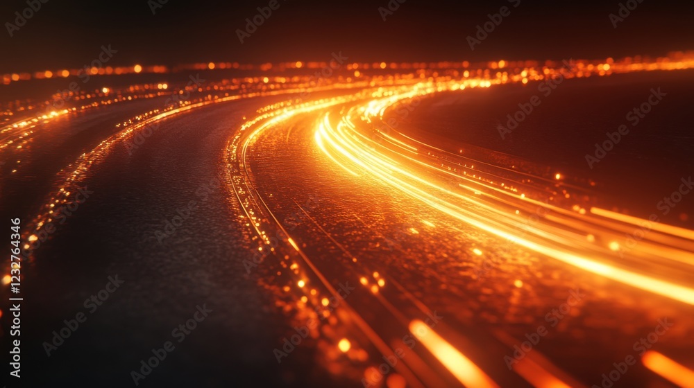 Abstract Glowing Road Trails - Dynamic Nighttime Design