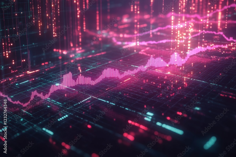 Obraz premium Glowing Digital Financial Chart in Minimalist Frame Showcasing Data Insights