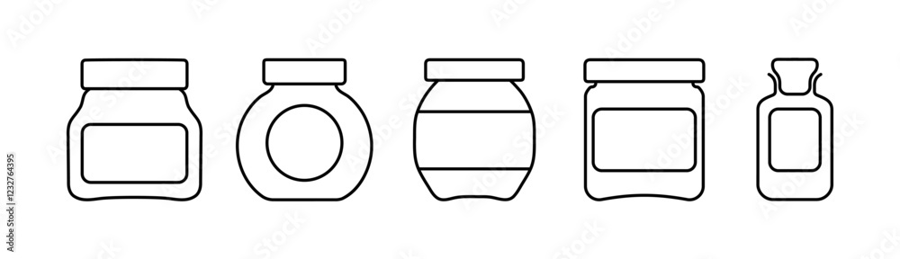 Glass jar line icon set. Homemade conserve,jelly. Jam jar glass icon set. Glass jar line icon set. Homemade conserve,jelly. Jam jar glass icon set.