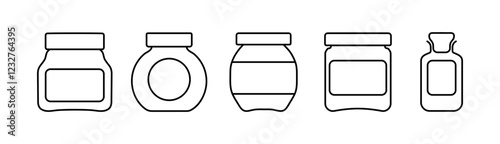 Glass jar line icon set. Homemade conserve,jelly. Jam jar glass icon set.