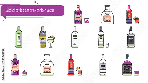 Alcohol bottle glass drink bar icon vector