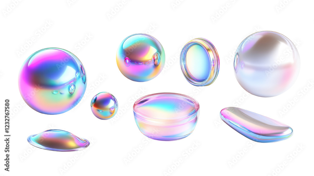 set of 3d gradient holographic shape element isolated on transparent background set of 3d gradient holographic shape element isolated on transparent background