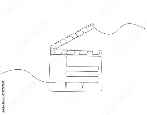 Continuous one line drawing of movie clapperboard. One line drawing illustration of national cinema day. Cinema, Film producer equipment concept line art. Editable outline