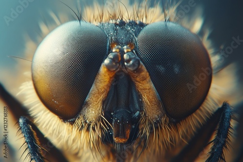 Detailed Close-up of a Fly's Compound Eye Revealing Intricate Patterns and Structures in Extreme Detail photo