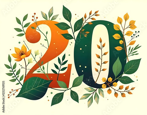 Wallpaper Mural Happy birthday 20, Floral Number 20, twenty, 20th birthday, illustration of an floral background, birthday card Torontodigital.ca