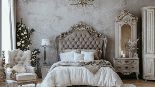 Elegant Bedroom with Vintage Decor and Soft Color Palette