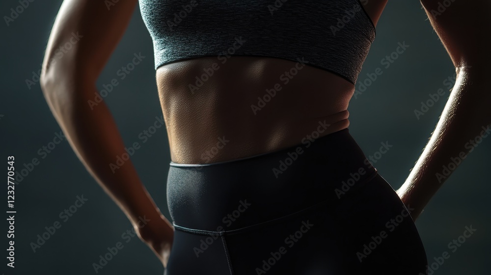 Fototapeta premium Woman wearing sports bra and shorts exercising outdoors in natural setting during daytime